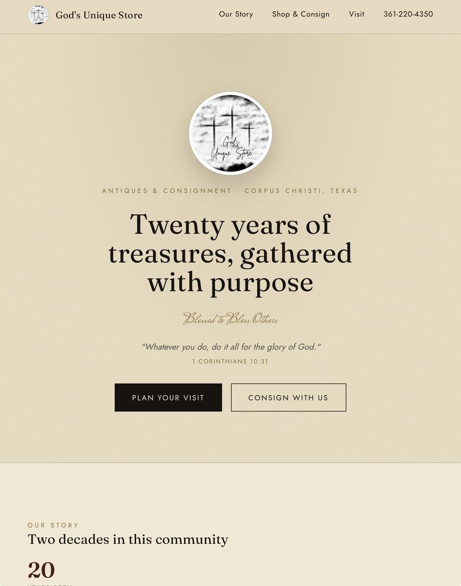 God's Unique Store website screenshot